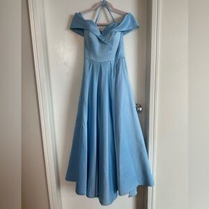 Blue off-shoulder gown